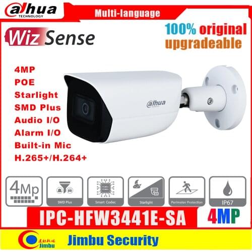 Dahua Original IP Camera AI Camera 4MP IPC-HFW3441E-SA IR Fixed Focal Bullet WizSense Network Surveillance Security Protection