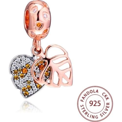 Fits Pandora Bracelets Argent 925 Sterling Silver Sparkling Leaves Dangle Charms Crystal Beads for Jewelry Making Kralen