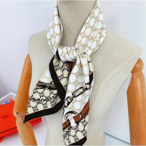 90cm Manual Hand Rolled Twill Silk Scarf Women Belts Chains Square Scarves Wraps Echarpes Curled Foulards Female Bandana Hijabs