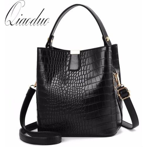 Qiaoduo Retro Alligator Bucket Bags Women Crocodile Pattern Handbag Capacity Casual Shoulder Bags Ladies PU Purse Crossbody bag