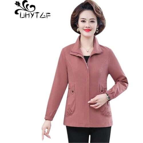 UHYTGF Spring Autumn Jacket Women Fashion Zipper Loose 4XL Plus Size Top Pure Wild Casual Female Thin Coat Kobieta Kurtka 1318