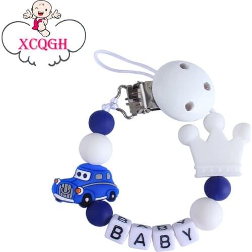 XCQGH Personalize Name Food Grade Silicone Teething Beads Nursing Dummy Pacifier Clip Holder Chain for Infant Toddler Baby