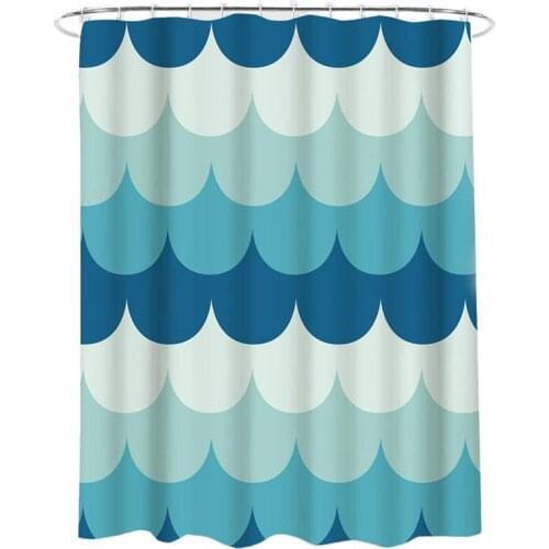 Japanese Wave Shower Curtain Waterproof Curtain Geometric Sea Wave Bathroom Curtain Set with 12 Hooks