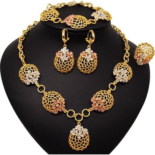 Yulaili Exquisite Dubai Gold Jewelry Sets Luxury Wedding Bridal Pendant Necklace Earrings Bracelet Ring Accessories For Woman