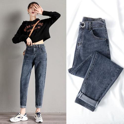 Woman Jeans Pants Elastic Waist High Waist Loose Autumn Winter Large Size Pantalones Vaqueros Mujer