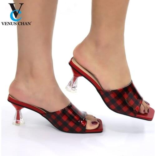 NEW Summer Womens Shoes Slippers with Solid open Shoes with thin heels for adults Square Toe Thin Heels Slippers