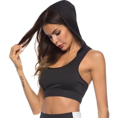2019 Newest Style Women Sleeveless Hooded Sports Fitness Padded Stretch Seamless Casual Tank Crop Top S M L XL Solid