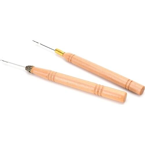 1Pcs Braiding Wig Tools Wooden Handle Crochet Hook Threader Pulling Needle For Linking Micro Rings/Loop Needle Hair Extension