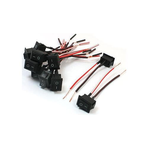 Free shipping !10 Pcs 6A 250VAC 10A 125VAC SPST Wired ON-OFF 2 Position Rocker Switch for Car