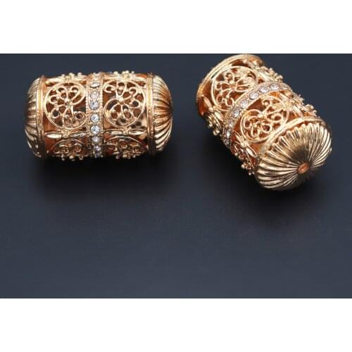 10pcs Dubai Gold Metal Spacer Beads Hole 2.5mm Hollow Beads Charms Crystal Paved DIY Jewelry Findings for Men Women Jewelry Set