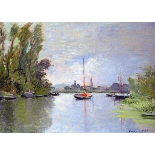 100% handmade Claude Monet Oil Painting Reproduction on Linen canvas,argenteuil-seen-from-the-small-arm,museum quality,Free DHL