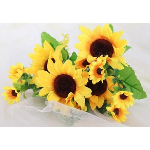 13 Heads Yellow Silk Sunflower Artificial Flowers 7 Branch/Bouquet for Home Office Party Garden Hotel Wedding Decoration