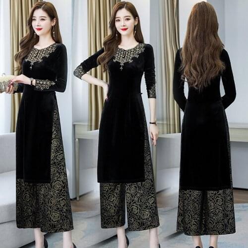 2021 aodai improved vietnam cheongsam style set chinese embroidery sets woman traditional vintage ao dai elegant party dress