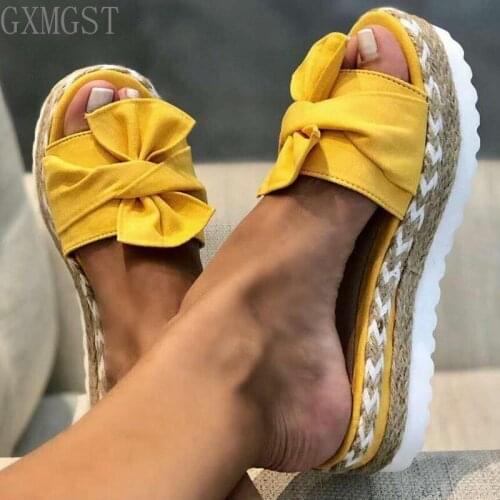 2021 Women Summer Sandals Woman Shoes Woman Slip on Bow Flip Flops Summer Beach Slippers Flat Female Shoes Non-slip Wedge Shoes