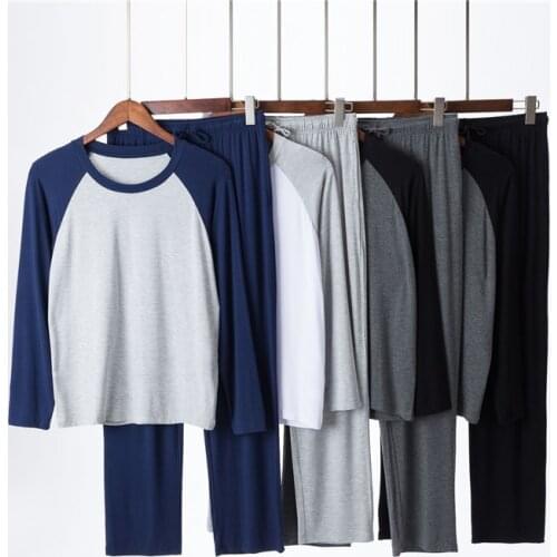 2021 Spring Autumn Modal Mens Pajamas Sets 4XL Plus Size Sleepwear Homewear Long Sleeve Loose Soft Mens Clothing 2 Piece Set