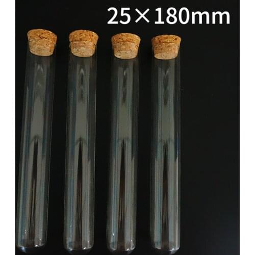 24pcs/lot 25x180mm Clear Round Bottom Glass Test Tubes With Cork Wooden Stoppers Laboratory Supplies