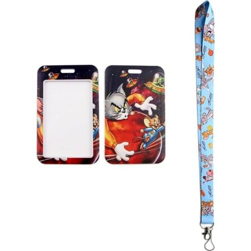 24pcs/lot MD432 DMLSKY Cartoon Cat and Mouse Lanyard Keychain key Badge ID Mobile Phone Rope Cute Gifts Lanyard With Card Holder