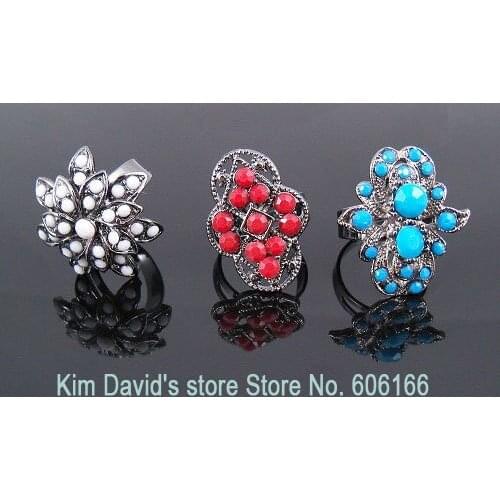 25x Cocktail ring Turkish Style Seed beads Costume Ring Antique Copper Alloy Rings