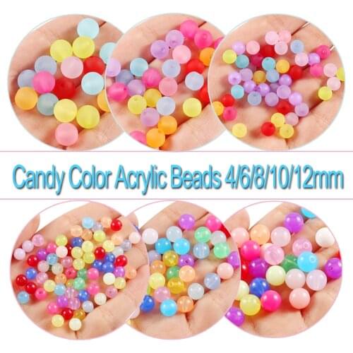 4/6/8/10/12mm Mixed Candy Color Acrylic Spacer Beads Round Loose Beads For Jewelry Making Diy Bracelet Earring Choker