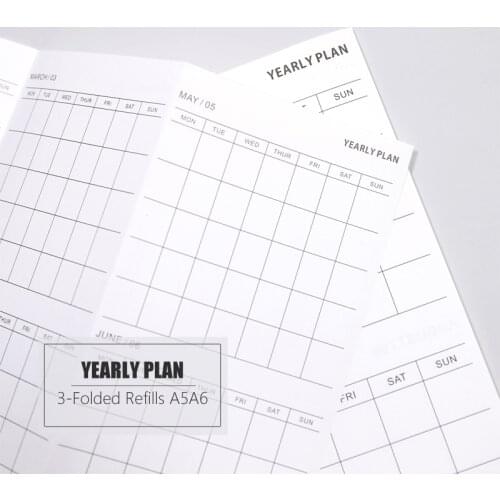 5 Sheets Yearly Planner Monthly Schedule Refill Papers A5 A6 Three Fold Refills for 6 Hole Binder Organizer Notebook Papers