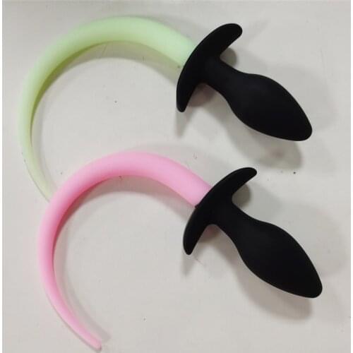 Luminous Silicone Anal Tail Butt Plug Puppy Play Gay Sex Anal Toys Dog Tail Butt Plug Prostate Massager Adult Products for Men