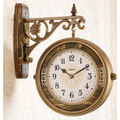 Large European Wall Clock Retro Double Sided Luxury Living Room Modern Simple American Watch Wall Creative Silent Clocks W6B