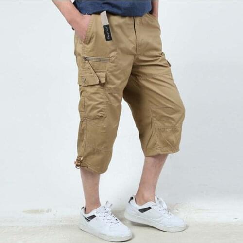 100% Cotton Mens Breeches Summer Casual Trousers Military 5xl Cargo Shorts Army Multi Pocket Capri Pants Clothing 2021