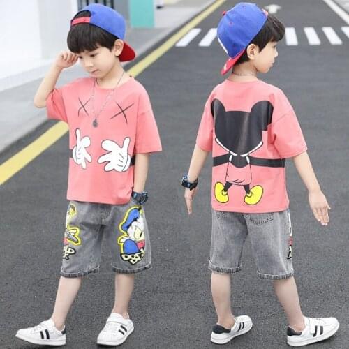 Childrens Suit New Summer Middle School Boys' Short Sleeve Suit T-shirt + Shorts Kids Clothes