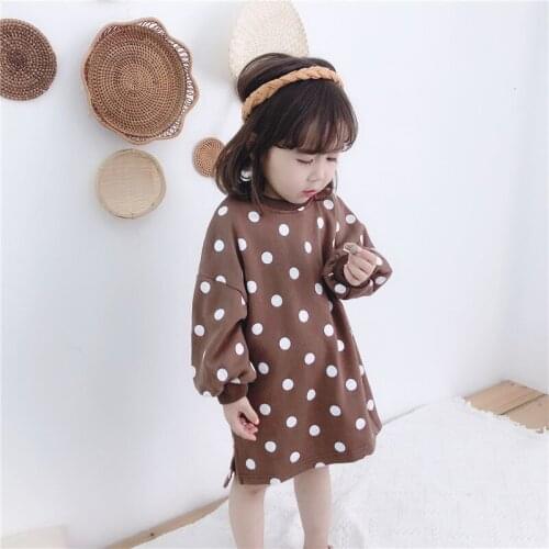 2 3 4 5 6 Y Toddler Girls Dress Korean Dot Long Sleeve Sweatshirts Dress For Girls Kids Clothing Autumn New Arrival Baby Dresses
