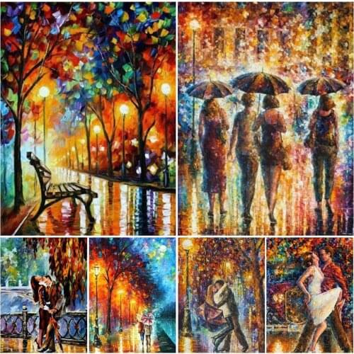 DIY 5D Diamond Painting Rain City Night Street Full Square Diamond Embroidery Landscape Mosaic Picture of Rhinestones Decor Gift