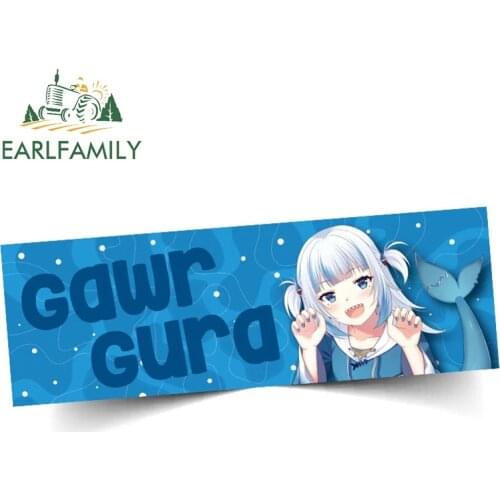 EARLFAMILY 13cm x 5.4cm For Gawr Gura Hololive Slap Car Stickers Refrigerator Decal Waterproof Scratch-proof Sticker Decoration