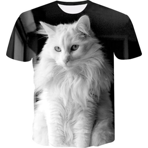White cat T-shirt female boy 3D lucky cat printed T-shirt female summer short sleeve anime Harajuku girl jacket T-shirt