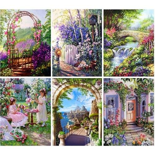 GATYZTORY Oil Painting By Numbers Garden 60x75cm DIY Paint By Numbers For Adult Landscape Frame Canvas Painting Unique Gift