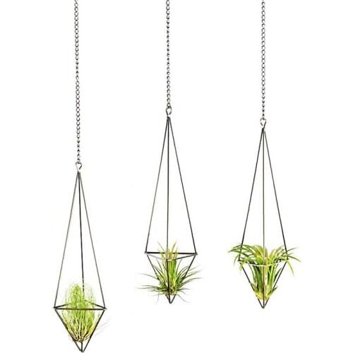 Hot 3 Pack Hanging Air Plant Holder for Tillandsia Display Geometric Planter with Chains Home Decor for Air Plants, Bronze