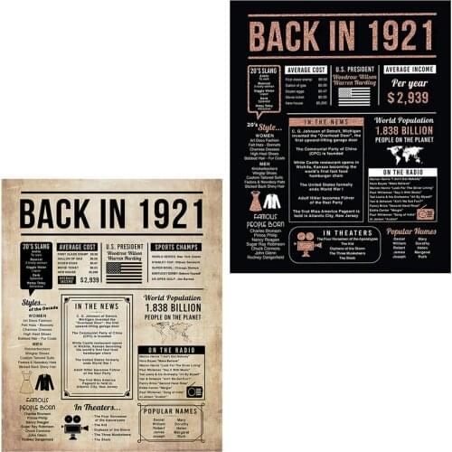 Art Poster Back 1921 Posters And Print Newspaper Vintage Canvas Paintings Wall Art Rose Gold 100th Year Wedding Birthday Decor