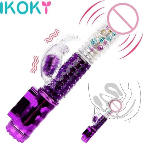 IKOKY Vibrators 32 Frequencies Big Dildo Sex Toys for Woman 360 Degree Rotation Vaginal Massage Transfer Beads AV Rod