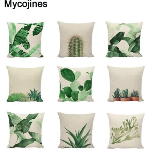 Hot Sale Green Plant Cushion Covers Banana Leaves Cactus Aloe Printed Settee Home DecorationCouch Pineapple Lumbar Pillow Cases