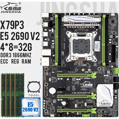 Xeon E5 2690 V2 CPU E5-2690 X79-p motherboard set with LGA2011 combos 4*8GB = 32GB memory DDR3 RAM 12800R 1866Mhz M.2 SSD USB3.0