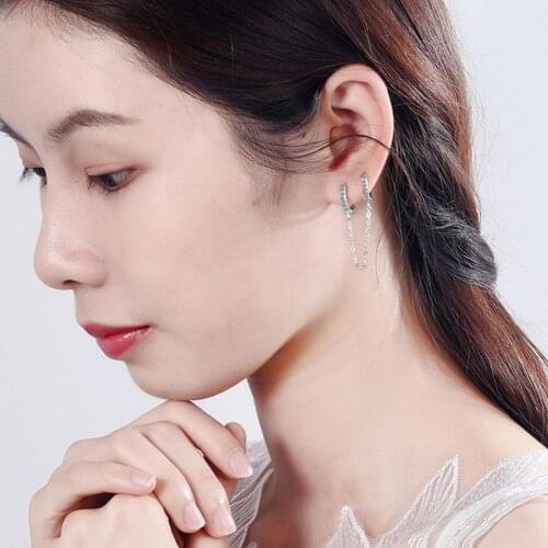 Fashion Crystal 2 Hole Double Piercing Tassel Chain Earring Earring Hoop Multicolor Jewelry Gift Small Hoop Women C6M6