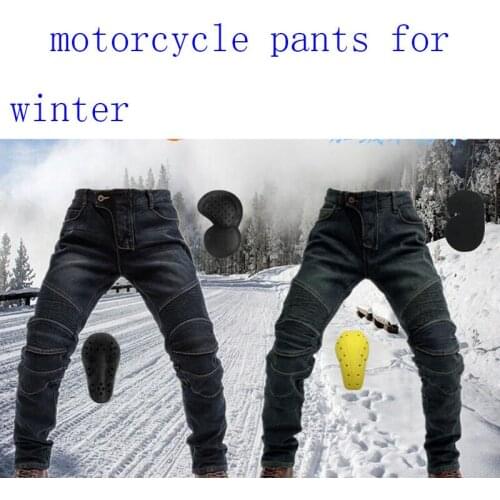 Motorcycle Winter Pants Mens Motorcycle Stylish Riding Fleece Warm Winter Jeans Biker Slim Casual Pants With Protector