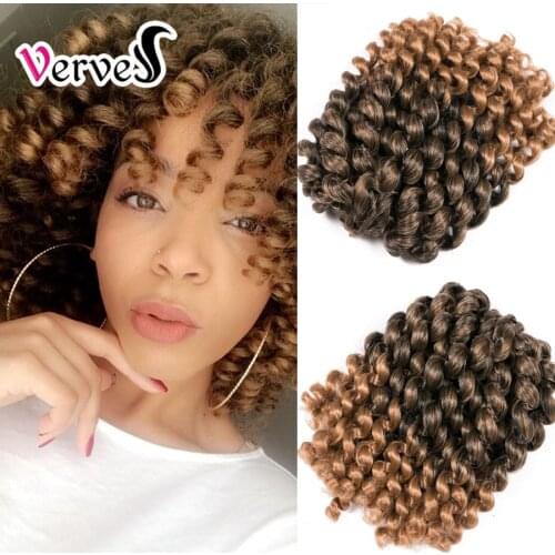 VERVES Jumpy Wand Jamaican Bounce Curl 8 inch Synthetic Crochet Hair Extensions Ombre Braiding Hair twist brown Blonde