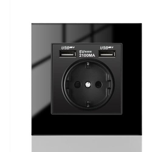 DepoGuye Black EU standard Type C 220V USB Plug wall socket, socket with USB for home,wall mounted 16A power outlet 86mm*86mm