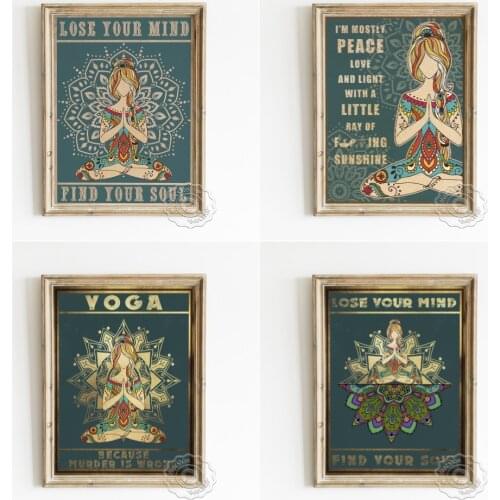 Namaste Yoga Wall Art Poster, Love And Peace Inspirational Quotes Vintage Art Picture, Yoga Spiritual Abstract Flower Home Decor