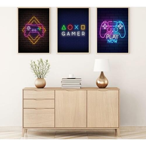 Neon Boys Game Posters and Prints Gamepad Illustration Game Wall Art Picture Joystick Canvas Painting for Kids Room Home Decor