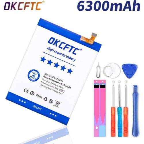 OKCFTC Original Battery For ASUS Zenfone 3 Max Z3 Max ZC520TL X008DB 3 X008 X008D Z01B High Capacity C11P1611 6300mAh+Tools