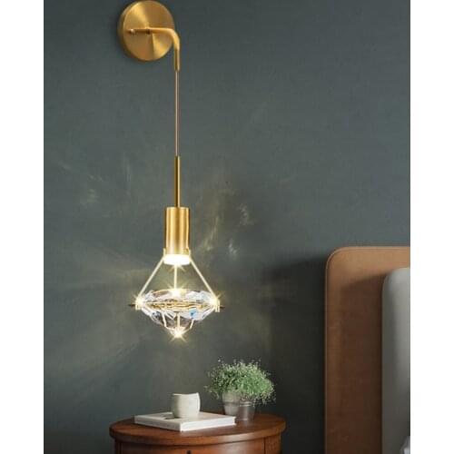 Modern Luxury Crystal Led Wall Light Nordic Golden Bedroom Decor Wall Lamps Wall Sconce Light Fixtures Nordic Simple Wall Lamp