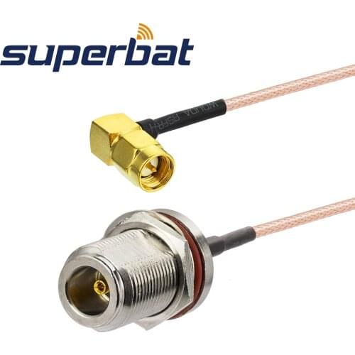 Superbat RF Coaxial cable N female jack bulkhead with O-ring straight to SMA male plug right angle pigtail cable RG316 15cm