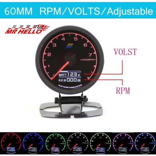 Niversal Racing Gauge RPM Tachometer Gauge GReddi 7 Light Colors LCD Display With Voltage Meter 62mm 2.5 Inch