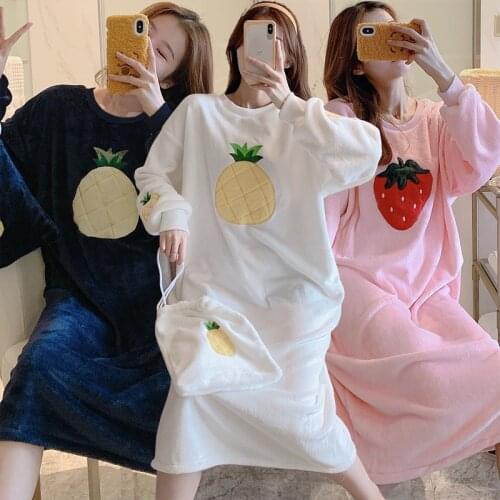 2021 Winter Long Sleeve Thick Warm Flannel Nightgowns For Women Coral Velvet Sleepwear Long Dress Night Dress Nightdress Nighty