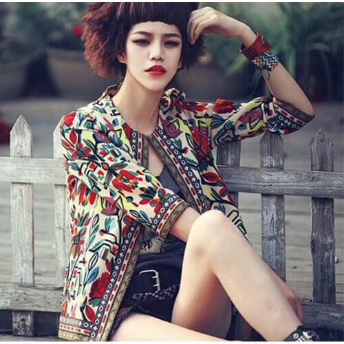 Weweya Print Floral Jacket Women Round Neck Zipper Women Jackets Casual Women Bomber Jacket Vintage Autumn Jacket Streetwear